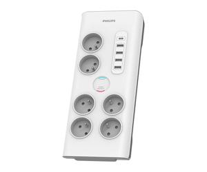 Philips SPN7060WA/60 Bloc multiprise 6 prises CA 900 Joules Blanc avec 5 ports USB, câble 2m