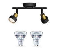 Philips Spot en saillie à Conduit (Noir/Or) - Lumière Blanc Chaud - Spot de Plafond avec 2 Luminaires - GU10 - SceneSwitch - Intensité Facile avec Votre Interrupteur Classique