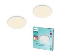 Philips Plafonnier LED Superslim Salle de bain Blanc 15W 2700K 3 réglages sans gradateur IP44 Pack 2