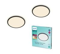 Philips Plafonnier LED salle de bain Superslim noir 18W blanc chaud 2700K IP44 Pack de 2