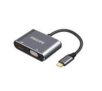 PHILIPS SWV6021/00 - Adaptateur USB-C vers HDMI 4K et VGA Full HD, Convertisseur USB Type-C vers HDMI Femelle + VGA, Compatible avec Moniteur, TV, Projecteur, MacBook et Tablette, Câble de 15 cm