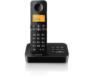 PHILIPS Téléphone Fixe sans Fil D2651B/01 Single - Téléphone sans Fil avec Répondeur - Écran de 1'6 Pouce - Répertoire Téléphonique - Boutons de Numérotation Rapide - Noir