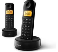 Philips Téléphone sans fil D1602B/01 Duo Téléphone DECT 2 pièces Écran 1.6 pouces Répertoire Identification de l'appelant Portée 300 M Noir