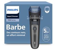 Philips Tondeuse à barbe série 7000 - Lames en métal auto-affûtées, 40 réglages réglables, technologie BeardSense, Collecte des poils, 100% étanche, Socle de recharge, Pochette souple, BT7660/15