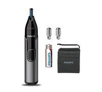 PHILIPS Tondeuse de nez Nt3650/16, sans fil, tondeuse de nez, oreilles et sourcils avec système de protection, entièrement lavable, avec batterie Aa, 2 peignes à sourcils, pochette (gris), unisexe