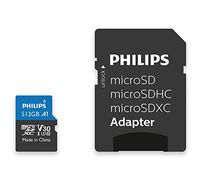 Philips Ultra Pro Carte microSDXC 512 Go + SD adapteur UHS-I U3, Vitesse de Lecture jusqu'à 100 Mo/s, A1 Fast App Performance, V30, Carte mémoire pour Smartphones, Tablette, PC, vidéo 4K UHD