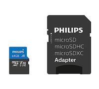 Philips Ultra Pro Carte microSDXC 64 Go + SD adapteur UHS-I U3, Vitesse de Lecture jusqu'à 100 Mo/s, A1 Fast App Performance, V30, Carte mémoire pour Smartphones, Tablette, PC, vidéo 4K UHD
