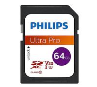 Philips Ultra Pro Carte SDXC 64 Go UHS-I U3, Vitesse de Lecture jusqu'à 100 Mo/s, V30, Carte mémoire pour Appareil Photo, Tablette, Ordinateur Personnel, Lecteur de Carte, vidéo 4K UHD