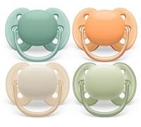 Philips Avent - Sucettes ultra-douces et souples pour bébés âgés de 0 à 6 mois, 0% BPA, avec étui de transport stérilisateur, Lot de 4 (modèle SCF091/35)