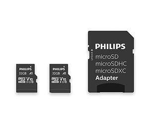 Philips Ultra Speed Carte microSDHC Card 2x 32 Go + adaptateur SD UHS-I U1, vitesse de lecture jusqu'à 80 Mo/s, A1 Fast App Performance, V10, carte mémoire pour smartphones, tablette, PC,vidéo Full HD
