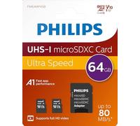 Carte mémoire PHILIPS SDXC 2-Pack 64GB + adaptateur SD UHS-I U1 jusqu'à 80MB/s