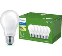 PHILIPS UltraEfficient, Ampoule LED, Culot E27,60W, Pack de 6, Blanc | Lot de 6 Ampoules avec Verre Dépoli, Culot E27 (grosse vis), Blanc Chaud 2700K, 4W Équivalent 60W, Économie d'énergie 90%