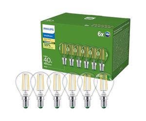 PHILIPS UltraEfficient, Ampoule LED P45, Culot E14, Pack de 6, Blanc Chaud | Ampoule LED Basse consommation 485 Lumens, 40W, Confort visuel, Durée de vie 25000h, Ampoule non transparente