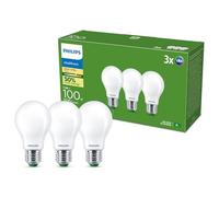 Philips UltraEfficient Ampoule LED, Pack de 3, A60, E27, 1535 Lumens, 100 W, Basse Consommation, EyeComfort, Longue Durée de Vie, Lumière Blanc Chaud 2700 K, Design Classique, Dépolie