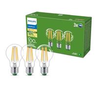 Philips UltraEfficient Ampoule LED, Pack de 3, A60, E27, 1535 Lumens, 100 W, Basse Consommation, EyeComfort, Longue Durée de Vie, Lumière Blanc Chaud 2700 K, Design Classique, Ampoule Transparente