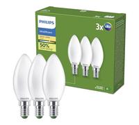 Philips UltraEfficient Ampoule LED, Pack de 3, B35, E14, 485 Lumens, 40 W, Basse Consommation, EyeComfort, Longue Durée de Vie, Lumière Blanc Chaud 2700 K, Design Classique, Dépolie