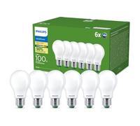 Philips UltraEfficient Ampoule LED, Pack de 6, A60, E27, 1535 Lumens, 100 W, Basse Consommation, EyeComfort, Longue Durée de Vie, Lumière Blanc Chaud 2700 K, Design Classique, Dépolie