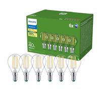 Philips UltraEfficient Ampoule LED, Pack de 6, P45, E14, 485 Lumens, 40 W, Basse Consommation, EyeComfort, Longue Durée de Vie, Lumière Blanc Chaud 2700 K, Design Classique, Ampoule Transparente