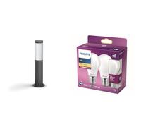 Philips UTRECHT Borne Anthracite 1x20W & Ampoule LED Standard E27 40W Blanc Chaud Dépolie, Verre, 2 Unité (Lot de 1)