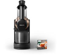 Philips Viva Collection HR1888/70 Extracteur de Jus à Froid 150W, Cheminée XL 7cm, Bol 1L, Récipient Pulpe 0.75L, 100 tr/min, Noir/Or