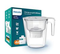 Philips Carafe filtrante + 4 cartouches filtrantes Softening + de rechange, réduction de la dureté de l'eau jusqu'à 50%, débit rapide, blanc, 2,6 l, minuterie électronique