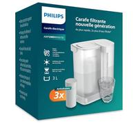 Philips Water Carafe filtrante Instant (3 L) - 3× filtre Anticalc+ - Réduit le calcaire et le chlore, améliore le goût des boissons chaudes