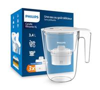 XL Carafe filtrante Philips +3 cartouches filtrantes de remplacement Filtration avancée, débit rapide, blanc, 3,4 litres, minuterie électronique