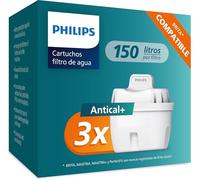 Philips Water Cartouches filtrantes de rechange Anticalcaire+, paquet de 3, compatibles Brita, JUSQU’À 50 % DE RÉDUCTION DE LA DURETÉ EN PLUS