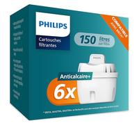 Philips Water Filtre Anti Calcaire SOFTENING+, 6 paquets, Brita-compatible, Jusqu'à 50% de réduction de la dureté