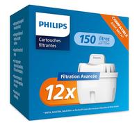 Philips Water Cartouches filtrantes de rechange Filtration avancée, paquet de 12, réduisent les MICROPLASTIQUES, le CHLORE, le CALCAIRE, les MÉTAUX LOURDS