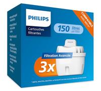 Philips Water Cartouches filtrantes de rechange Filtration avancée, paquet de 3, réduisent les MICROPLASTIQUES, le CHLORE, le CALCAIRE, les MÉTAUX LOURDS