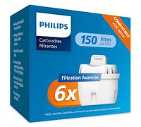 Philips Water Cartouches filtrantes de rechange Filtration avancée, paquet de 6, compatibles Brita, réduisent les MICROPLASTIQUES, le CHLORE, le CALCAIRE, les MÉTAUX LOURDS