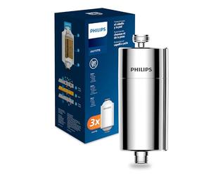 Philips Water Filtre de douche avec 3 cartouches, installation facile, compatible avec les raccords standards, réduit le CHLORE jusqu’à 99%, CHROME, capacité de filtration de 50.000 L