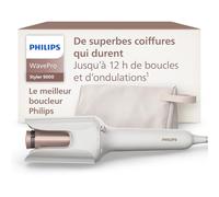 Philips WavePro 9000 - technologie SenseIQ et cylindre réglable pour boucles et ondulations, modelage des mèches à 360° pour un style qui dure, pochette beauté, coloris blanc, modèle BHB968/10