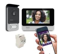 Philips WelcomeEye Connect 2 Visiophone 2 Fils avec Transformateur | Écran tactile 7 pouces, 2 fils jusqu’à 120 m, application WelcomeEye, RFID, mémoire photo/vidéo, transformateur rail DIN