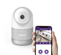 Philips WelcomeEye Look - Caméra Surveillance Intérieure WiFi 2K (2.4/5GHz) - Motorisée 360° - Détection Humaine & Autotracking - Sirène 90dB - Audio Bidirectionnel - Compatible Alexa & Google - Blanc