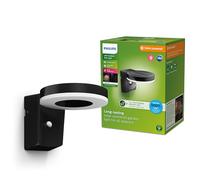Philips Zonal UltraEfficient, Applique murale solaire d'extérieur ronde, 1,3 W, 3000 K, noire, détecteur de mouvement, IP44, résistante aux intempéries, économie d'énergie