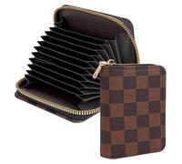 Philo Fun Organiseur de cartes de crédit compact pour femme, portefeuille à carreaux marron avec fermeture éclair, 9 emplacements pour cartes et 2 emplacements pour espèces, Motif carreaux Marron
