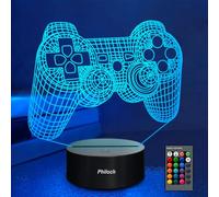 Philoch Veilleuse pour enfants, cadeau créatif illusion de manette de jeu 3D, 16 couleurs changeantes avec télécommande, cadeau de Noël, d'anniversaire, lampe de table portable pour enfants, famille
