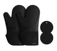 Philorn Gants de cuisine en silicone imperméables et résistants à la chaleur antidérapants avec 2 coussinets isolants en coton pour barbecue, cuisson, fumage, noir