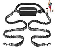 Philorn Laisse mains libres pour chien avec ceinture réglable pour chiens de taille moyenne et grande pour la course, la marche, le jogging, la randonnée avec deux poignées et élastique durable Noir