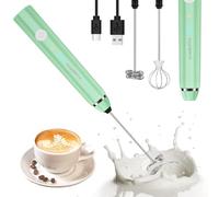 Philorn Mousseur à Lait électrique Portatif à Double Fouet, Mousseur à Lait Rechargeable Usb à 3 Vitesses, Mousseur à Lait Manuel Pour Café/Latte/Cappuccino/Fouetter Les œufs (Vert)