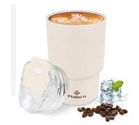 PHILORN Tasse à café de voyage, 14OZ/400ml Mug de Voyage Isotherme à double paroi, avec couvercle et paille, Réutilisable Mug Café pour boissons chaudes et froides