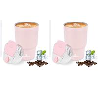 PHILORN Tasse à Café de Voyage, 14OZ/400ml Mug de Voyage Isotherme à Double Paroi, Avec Couvercle et Paille, Réutilisable Mug Café pour Boissons Chaudes et Froides (Rose) (Lot de 2)