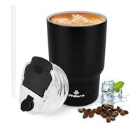 PHILORN Tasse à Café de Voyage, 14OZ/400ml Mug de Voyage Isotherme à Double Paroi, Avec Couvercle et Paille, Réutilisable Mug Café pour Boissons Chaudes et Froides (Noir)