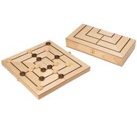 Philos Nine Mens Morris Game with Folding Wooden Board - Storage Space for The Playing Pieces - Strategy Board Game for 2 Players - Merelles - Merels