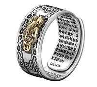 PHILSP Bague Feng Shui Mani Mantra Protection Richesse Bague Charms Bague Amulette Richesse Porte Bonheur Ouvert Bague Réglable Bijoux Bouddhiste Noir, Métal, Aucune pierre précieuse