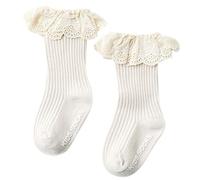 PHILSP bébé bas infantile bébé filles genou chaussettes hautes à volants dentelle côtelée bas coton antidérapant Beige S