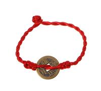 PHILSP Bracelet chaîne chinoise Feng Shui porte-bonheur en cuivre avec pendentif en forme de pièces de monnaie Rouge