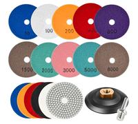 Philtool Lot de 14 disques de polissage diamantés - 10 cm - Disque de polissage diamant humide - Avec plaque de support en caoutchouc M14 - Feutre de laine - 50#-8000 - Pour carrelage, marbre, granit,